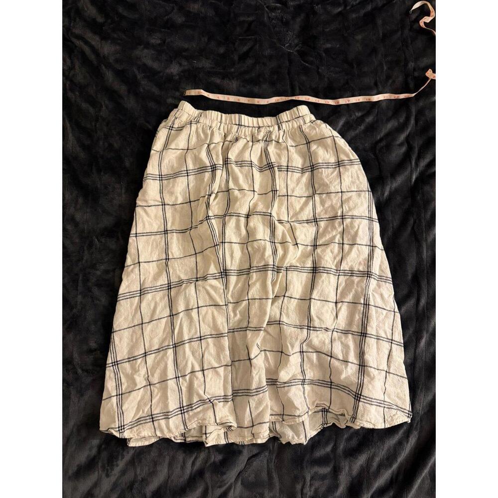 A new day linen plaid skirt white with blue stripe size small knee length